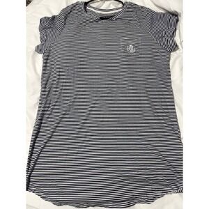 Lauren Ralph Lauren Striped Pocket T-Shirt Gown Navy White LRL Monogram Womens L